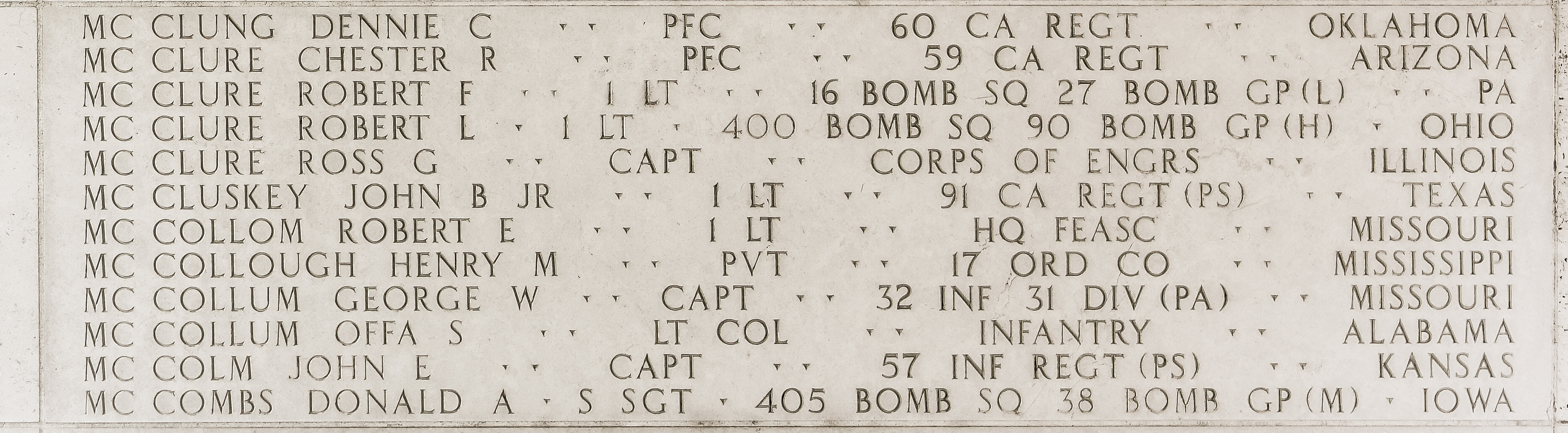 Robert F. McClure, First Lieutenant